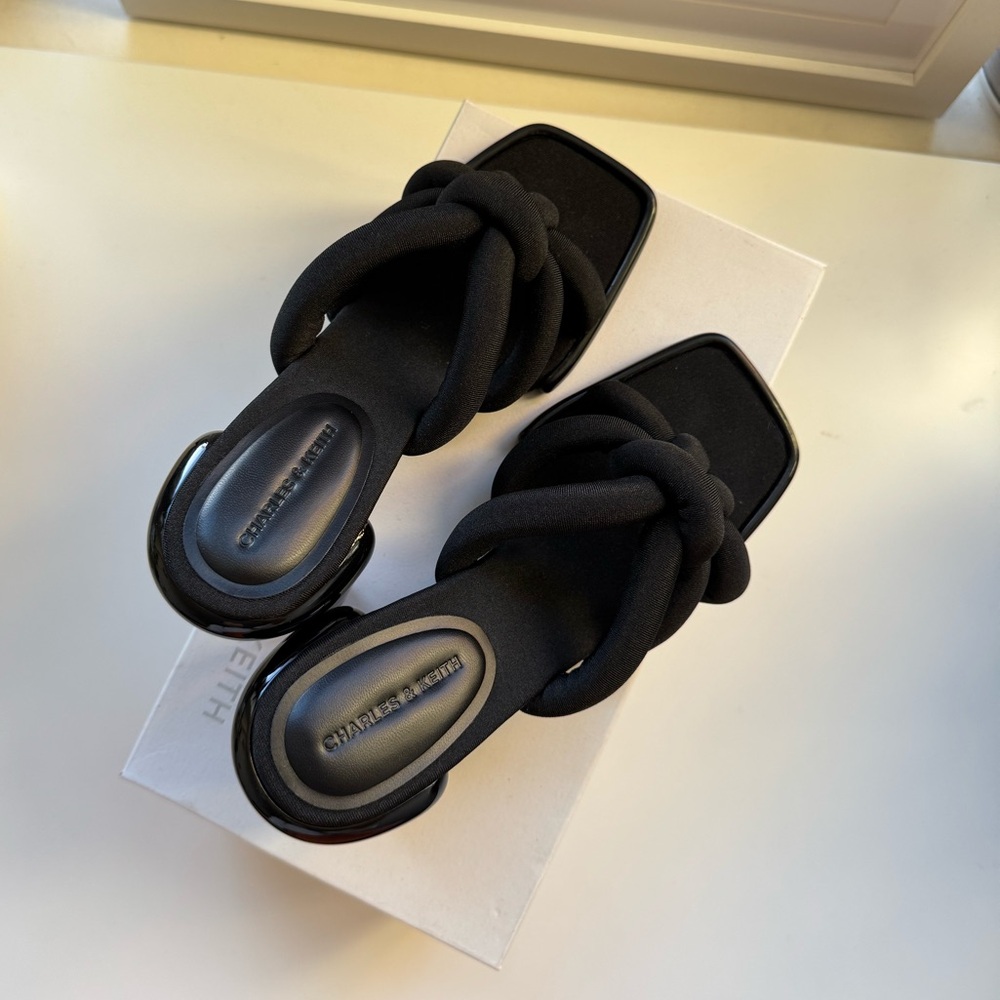 Charles & Keith Black Knotted Heels